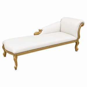Chaise Longue White Faux Leather Gold Leaf - Front