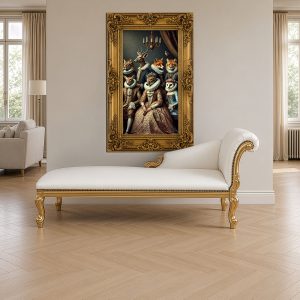 Chaise Longue White Faux Leather Gold Leaf - Lifestyle