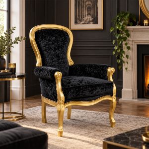 FGU20 Smooth Back Michael Chair - Black Velvet with Gold Frame - Lifestyle