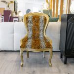 Leopard Print Carved Nursing Chair in our Showroom