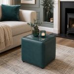 Glass Top Square Side Table Stool - Peacock Faux Leather - Lifestyle