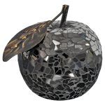 Mosaic Glass Apple With Leaf - Black