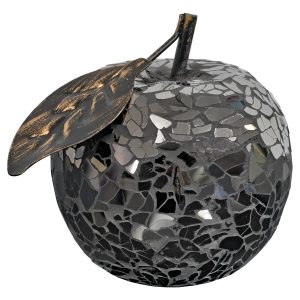 Mosaic Glass Apple With Leaf - Black