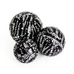 Mosaic Glass Ball - Silver & Black - Set of 3