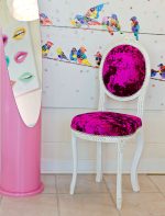 Ovaline Chair sprayed white with a pink crush fabric