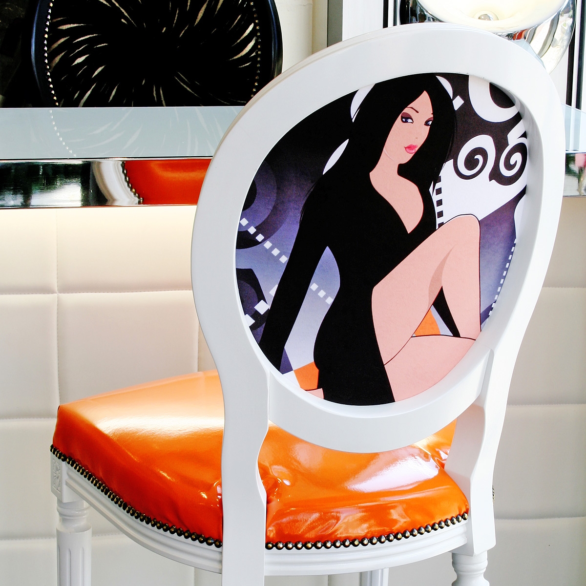Georgian Round Back Bar Stool in Customised Print Fabric and PVC