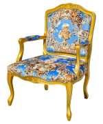 Regence Arm Chair in Romano Azure Blue Fabric and Gold Frame