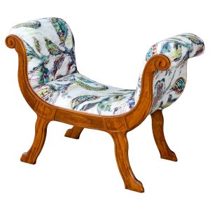 Cleopatra Occasional Chaise in Tropical Fabric and Teak Wood Finish
