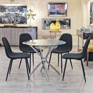 Criss-cross Clear Glass Dining Table Set in our Showroom