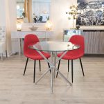 Criss Cross Dining Table with Red Dining Chairs