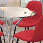 Criss Cross Dining Table with Red Dining Chairs - Close Up