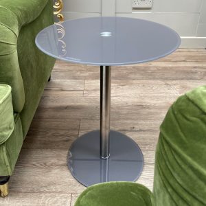 Glass Top Podium Table in Grey in our Showroom