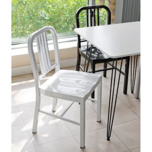 Navy Metal Chairs in our Showroom