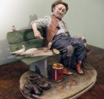 Tramp feeding pigeons by Bruno Merli