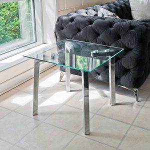 Clear Glass Lamp Table in our Showroom
