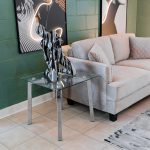 Clear Glass Lamp Table on display in our Showroom