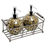 Mosaic Glass Round Soap Dispensers - Gold Design