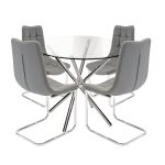 Criss-cross circular glass dining set with Menson beige dining chairs - Image 3