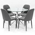 Criss-Cross clear glass dining set with grey Riversway dining chairs