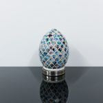 Mini Mosaic Glass Egg Lamp - Blue Tile - Turned Off