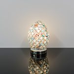 Mini Mosaic Glass Egg Lamp - Blue Tile - Turned On