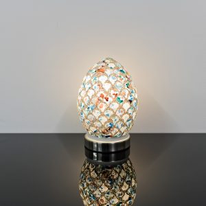 Mini Mosaic Glass Egg Lamp - Blue Tile - Turned On