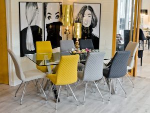 Madelina Fabric Dining Chairs in our Showroom