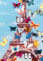 Eiffel Tower & Butterfly Canvas Wall Art - Close Up