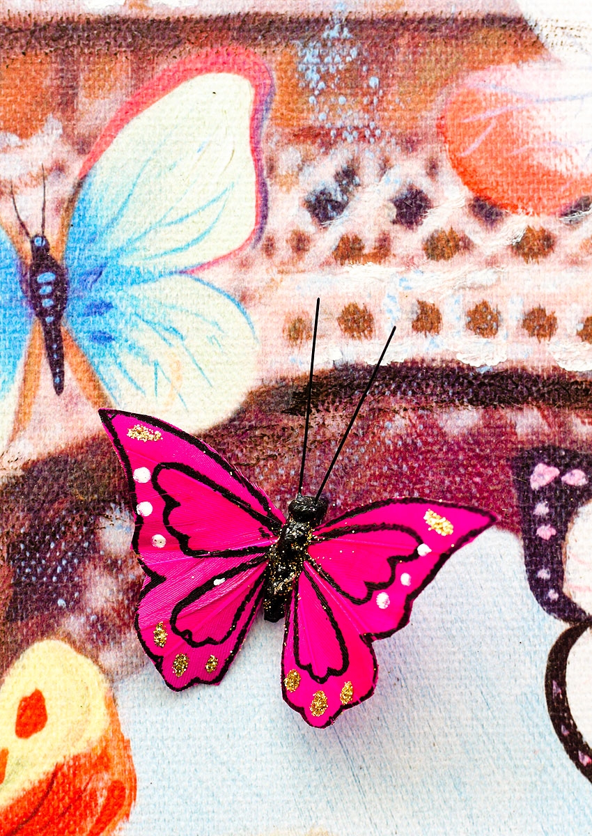 Eiffel Tower & Butterfly Canvas Wall Art - 3D Butterfly Detailed Close Up