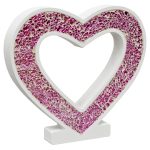 Pink Mosaic Glass Standing Heart Decoration
