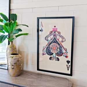 Ace of Spades Playing Card Collage Wall Art in our Showroom
