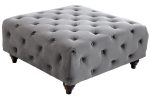 Square Grey Velvet Ottoman