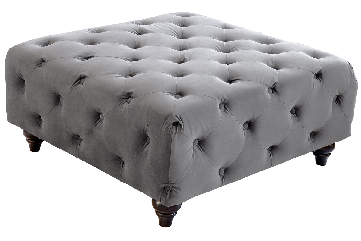 Square Grey Velvet Ottoman