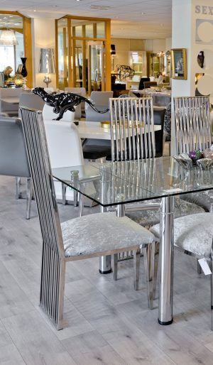 Mc'Sky High Back Metal Dining Chairs in our Showroom