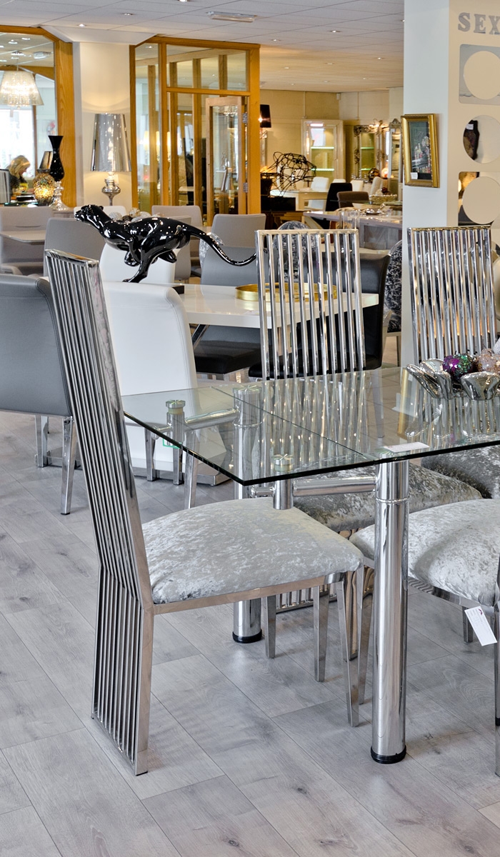 Mc'Sky High Back Metal Dining Chairs in our Showroom
