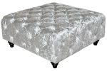Square Velvet Ottoman - Silver Crush