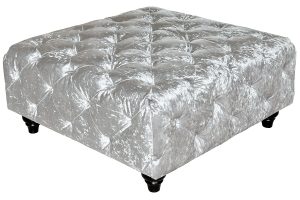 Square Velvet Ottoman - Silver Crush