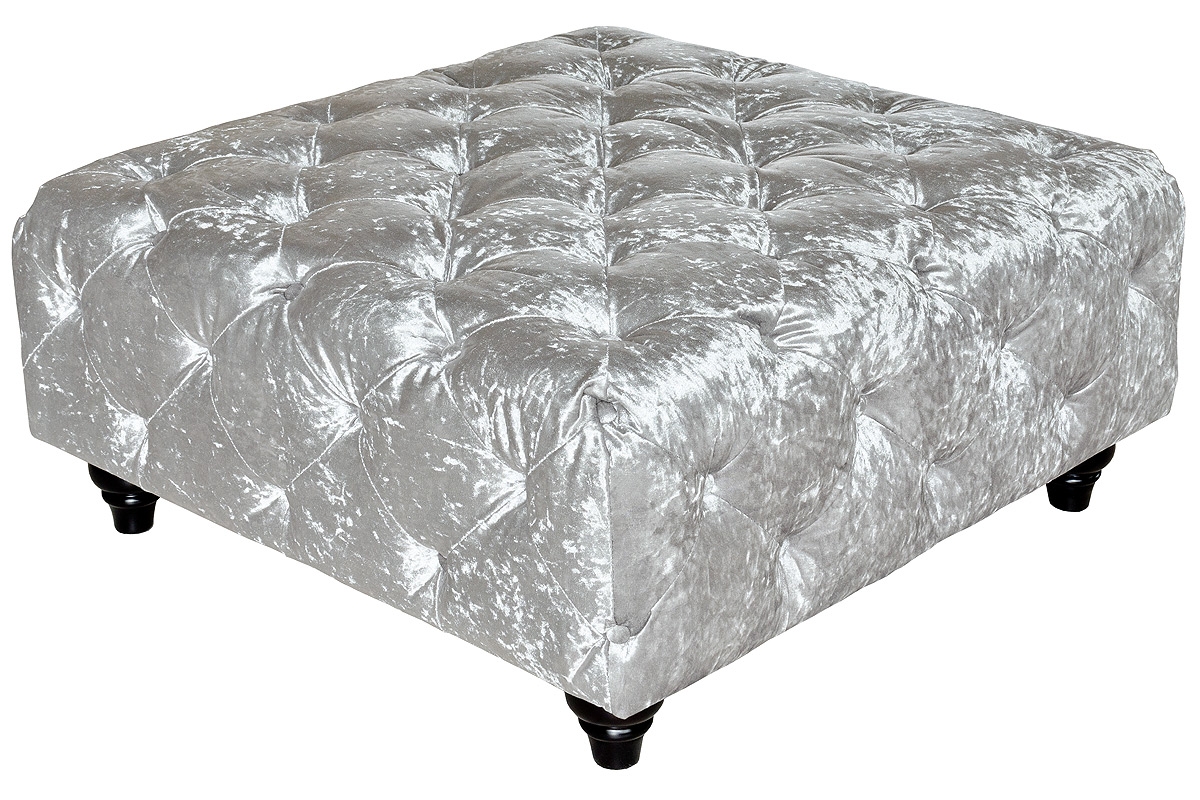 Square Velvet Ottoman - Silver Crush