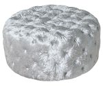 Round Silver Crush Fabric Pouffe