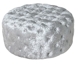 Round Silver Crush Fabric Pouffe
