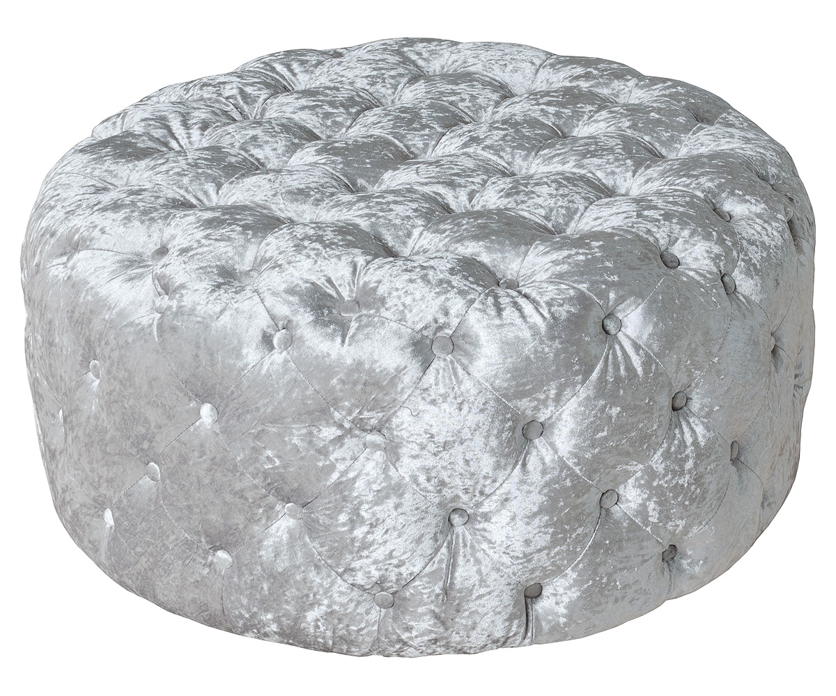 Round Silver Crush Fabric Pouffe