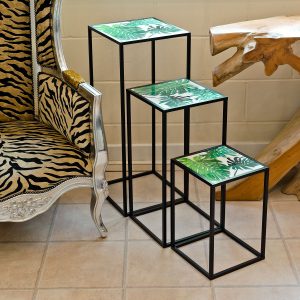 Green Leaf Nest of Three Tall Tables in our Showroom