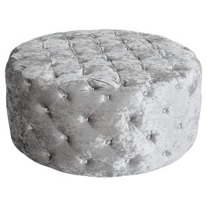 Round Diamante Silver Pouffe