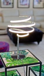 LED Spiral Silver Table Lamp in our Showroom