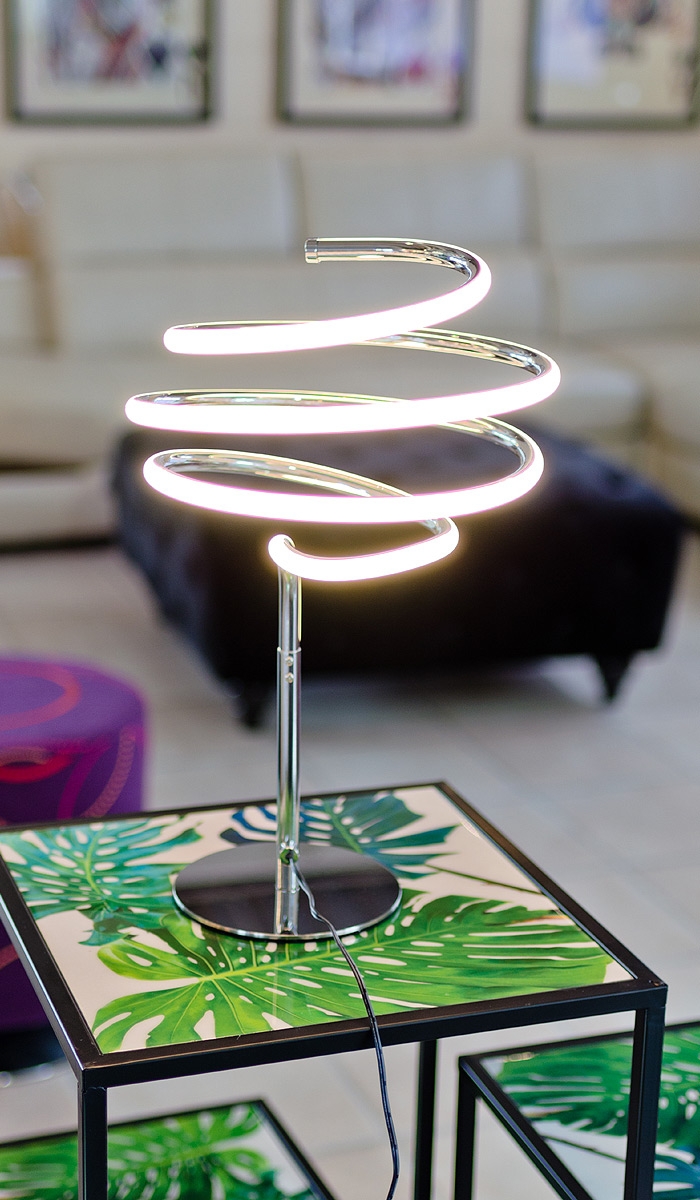 LED Spiral Silver Table Lamp in our Showroom