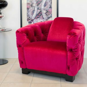 Deep Button Pink Club Chair in our Showroom