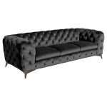 Deep Button Black Three Seater Sofa
