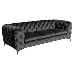 Deep Button Black Three Seater Sofa