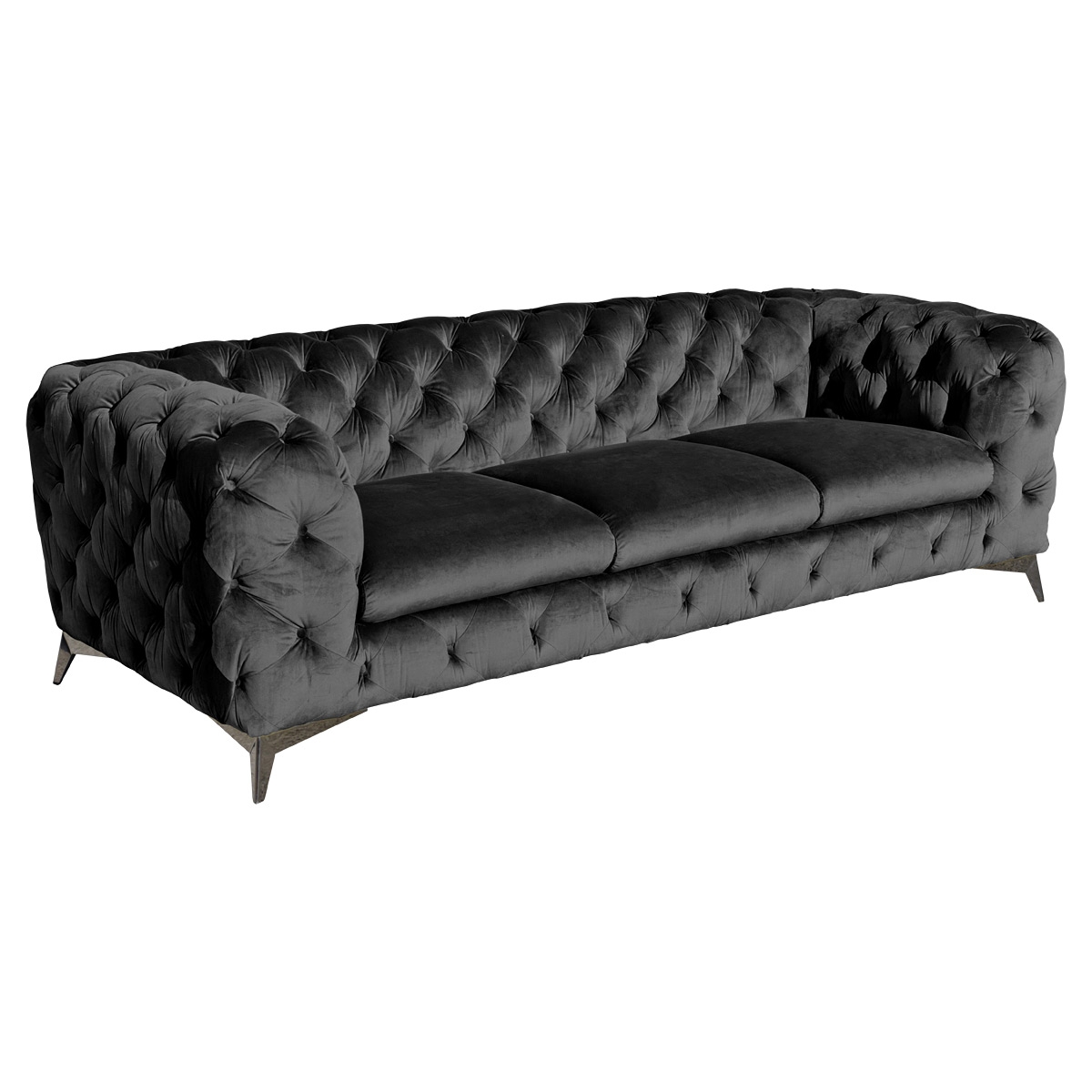 Deep Button Black Three Seater Sofa