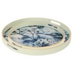 Circular White Tray Set With Flower Design